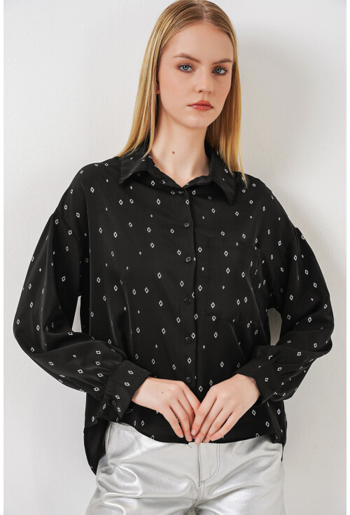 Kadın Desenli Oversize Gömlek 20361