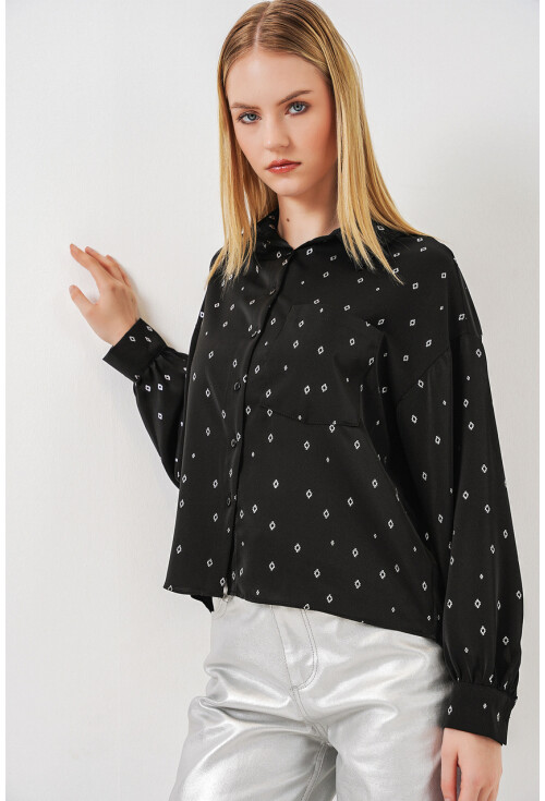 Kadın Desenli Oversize Gömlek 20361