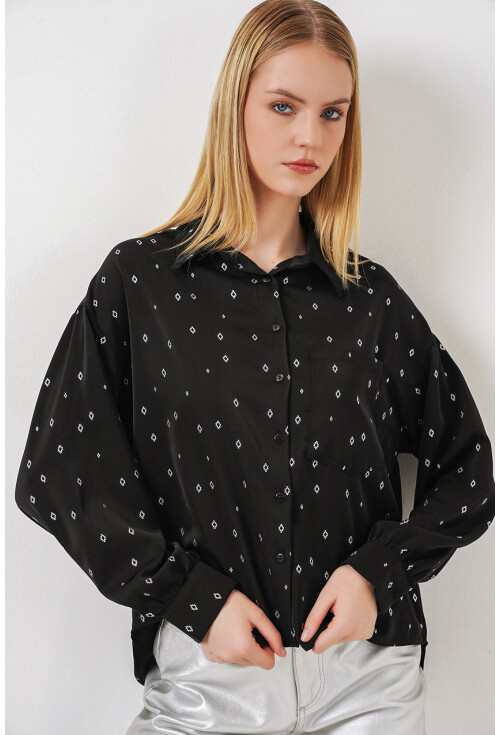 Kadın Desenli Oversize Gömlek 20361