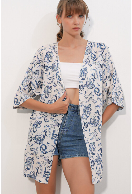 Kadın Desenli Oversize Kimono 5999