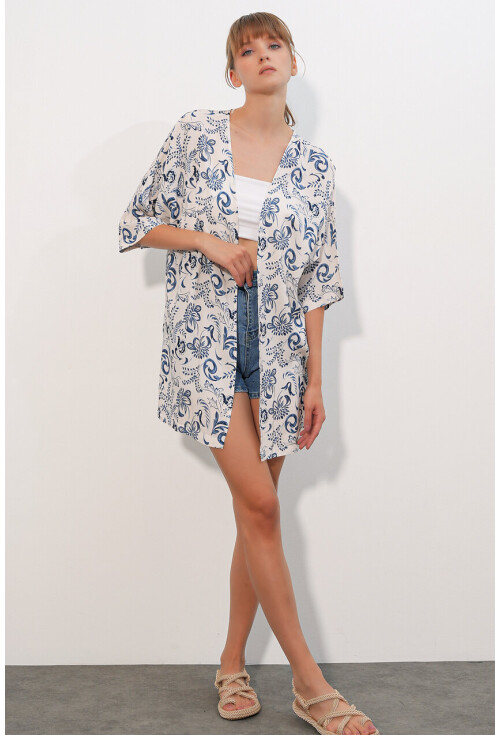 Kadın Desenli Oversize Kimono 5999