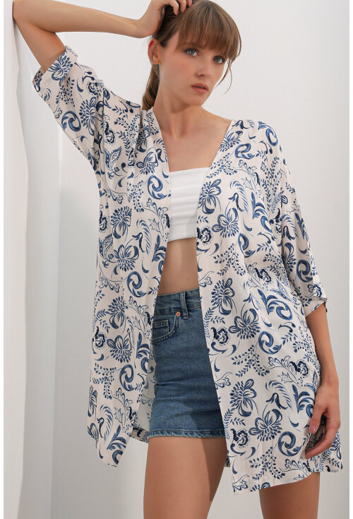 Kadın Desenli Oversize Kimono 5999
