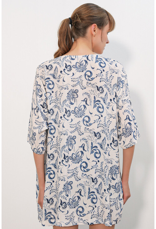 Kadın Desenli Oversize Kimono 5999
