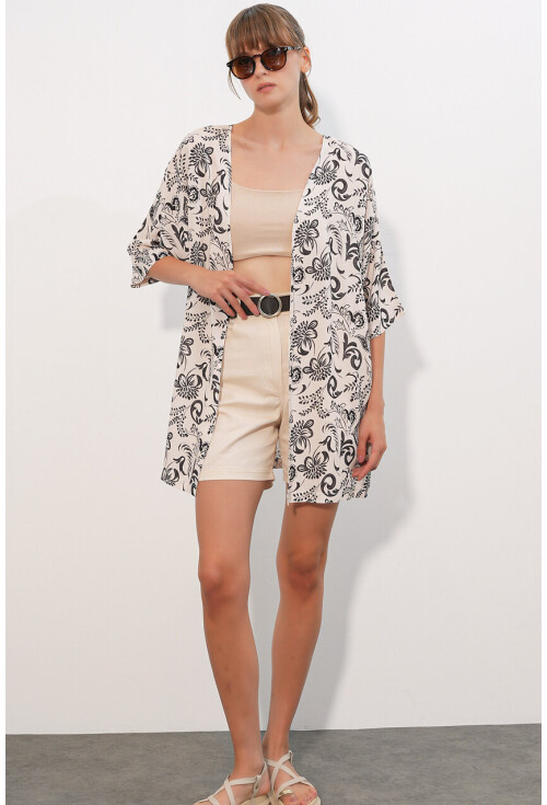 Kadın Desenli Oversize Kimono 5999