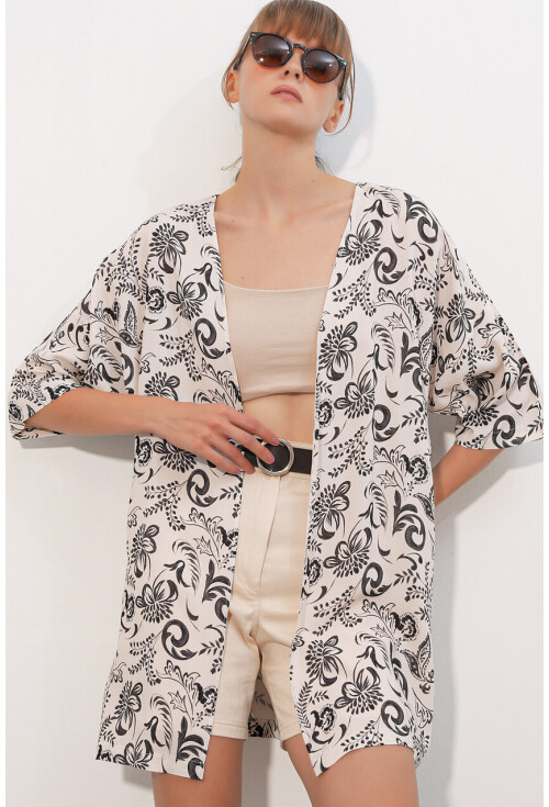 Kadın Desenli Oversize Kimono 5999