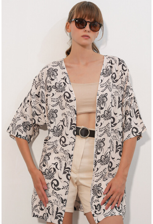 Kadın Desenli Oversize Kimono 5999