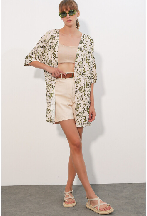 Kadın Desenli Oversize Kimono 5999