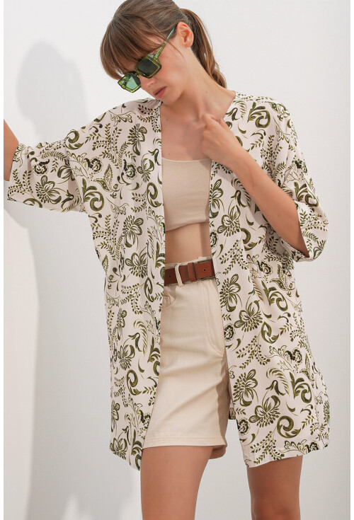 Kadın Desenli Oversize Kimono 5999