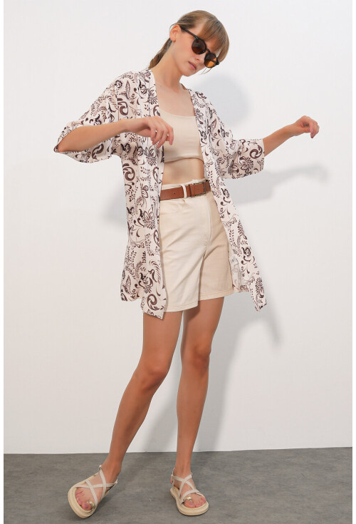 Kadın Desenli Oversize Kimono 5999