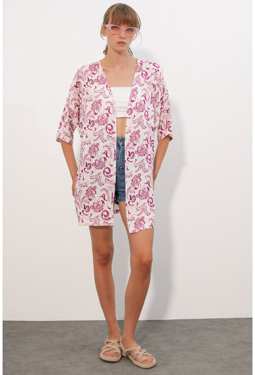 Kadın Desenli Oversize Kimono 5999