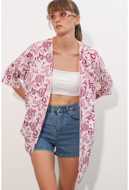 Kadın Desenli Oversize Kimono 5999