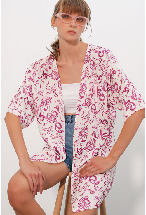 Kadın Desenli Oversize Kimono 5999
