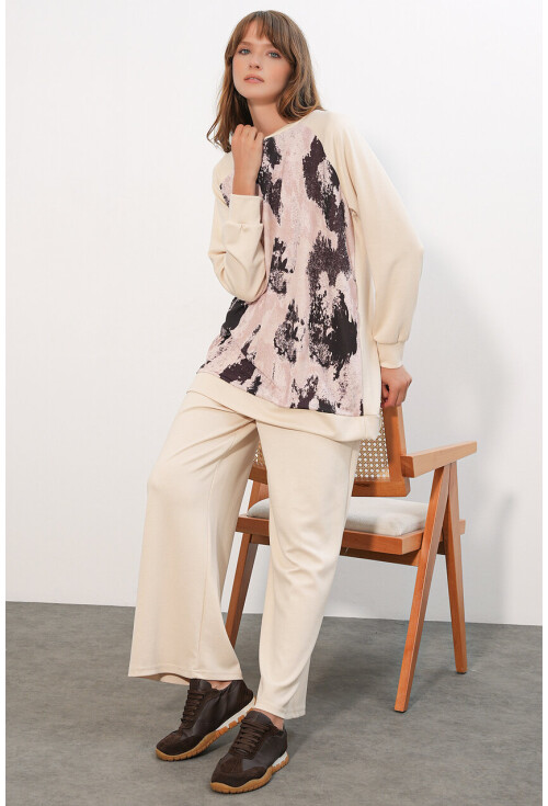 Kadın Desenli Oversize Tunik Pantolon İkili Takım 55462