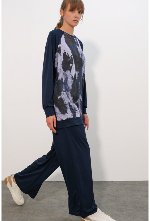 Kadın Desenli Oversize Tunik Pantolon İkili Takım 55462