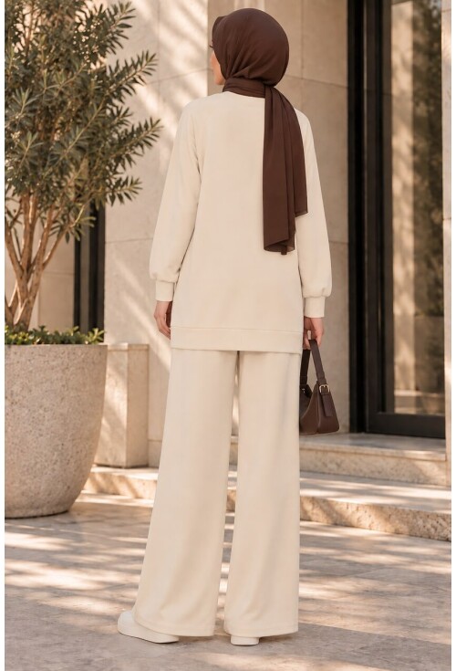 Kadın Desenli Oversize Tunik Pantolon İkili Takım 55462