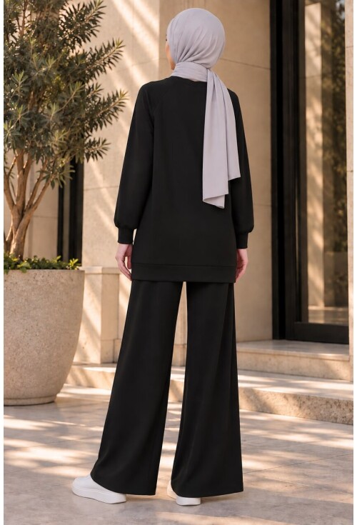Kadın Desenli Oversize Tunik Pantolon İkili Takım 55462