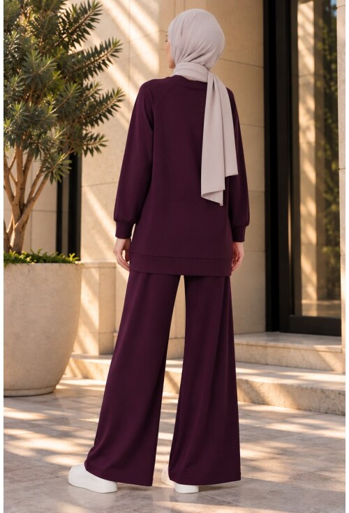 Kadın Desenli Oversize Tunik Pantolon İkili Takım 55462