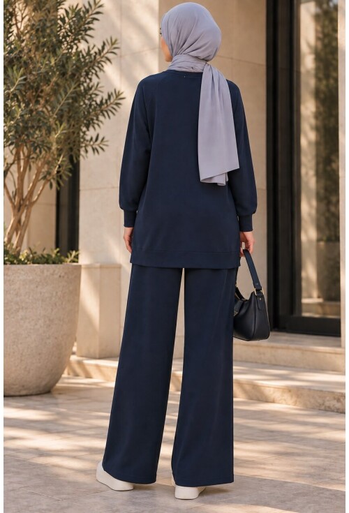 Kadın Desenli Oversize Tunik Pantolon İkili Takım 55462