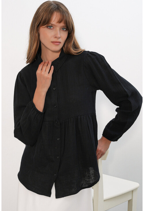 Kadın Dokulu Oversize Keten Gömlek 20381