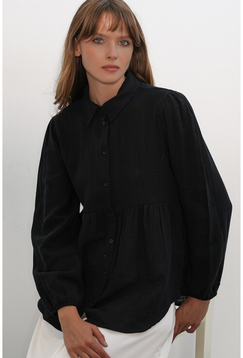 Kadın Dokulu Oversize Keten Gömlek 20381