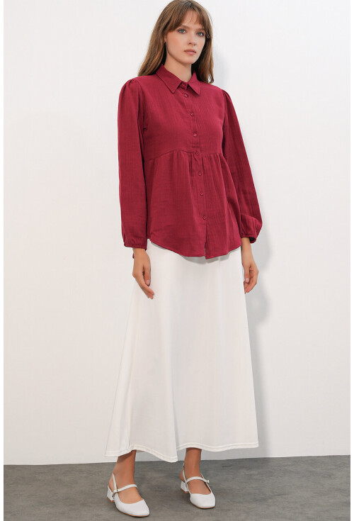 Kadın Dokulu Oversize Keten Gömlek 20381