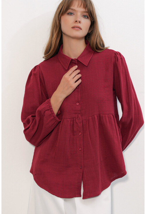 Kadın Dokulu Oversize Keten Gömlek 20381