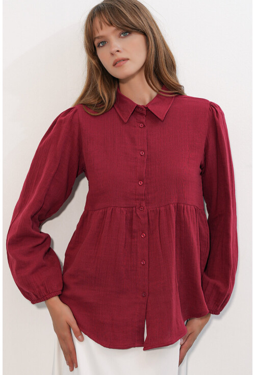 Kadın Dokulu Oversize Keten Gömlek 20381