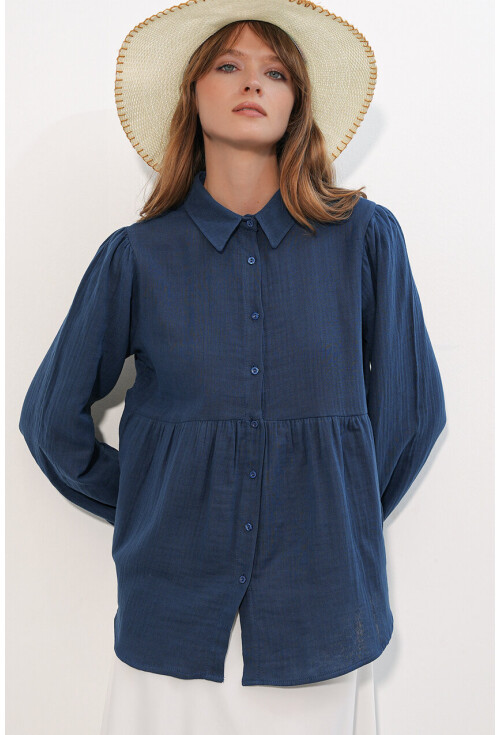 Kadın Dokulu Oversize Keten Gömlek 20381