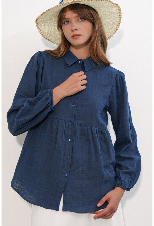 Kadın Dokulu Oversize Keten Gömlek 20381