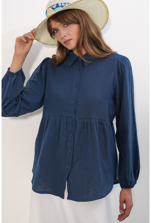 Kadın Dokulu Oversize Keten Gömlek 20381