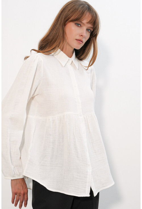 Kadın Dokulu Oversize Keten Gömlek 20381