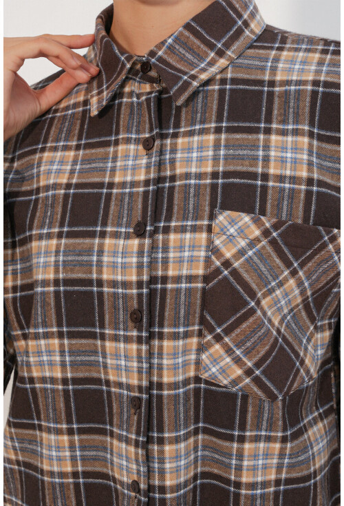 Kadın Ekose Desen Oversize Oduncu Gömlek 3854