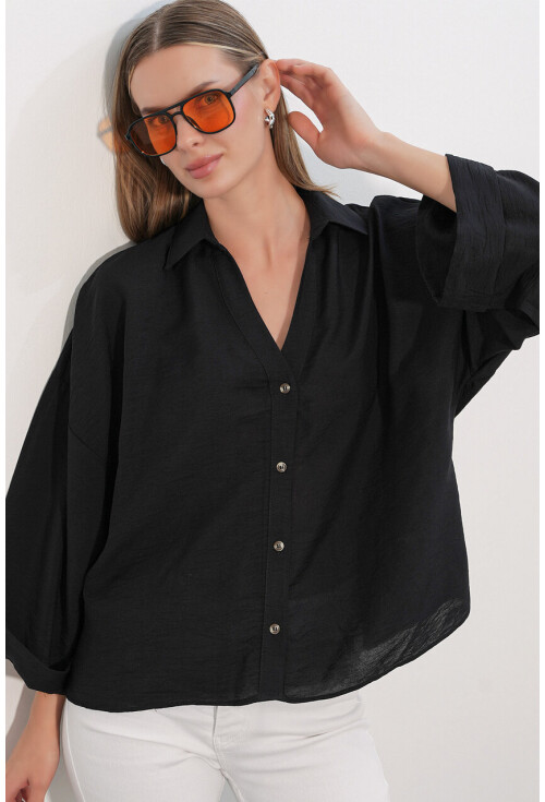 Kadın Geniş Kol Oversize Gömlek 20401