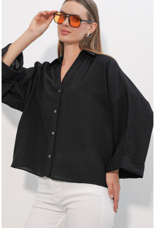 Kadın Geniş Kol Oversize Gömlek 20401