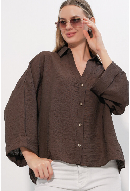 Kadın Geniş Kol Oversize Gömlek 20401