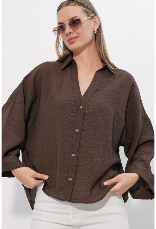 Kadın Geniş Kol Oversize Gömlek 20401