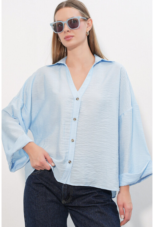 Kadın Geniş Kol Oversize Gömlek 20401