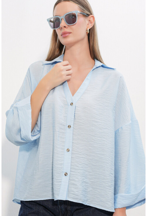 Kadın Geniş Kol Oversize Gömlek 20401