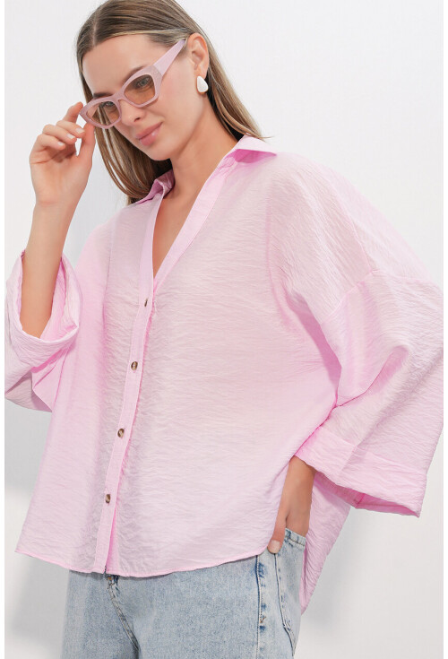 Kadın Geniş Kol Oversize Gömlek 20401