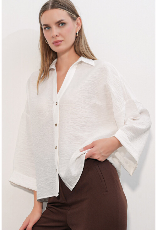 Kadın Geniş Kol Oversize Gömlek 20401