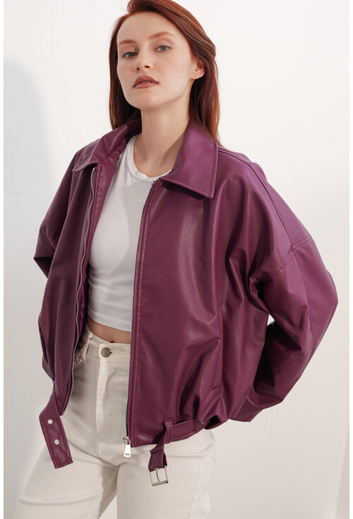 Kadın Kemer Detaylı Deri Ceket 1056
