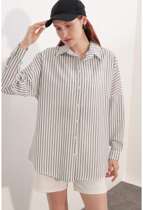 Kadın Oversize Çizgili Gömlek 20412