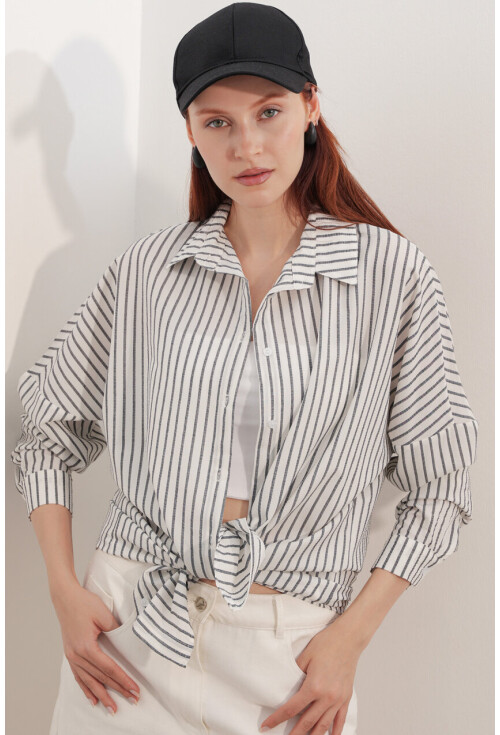 Kadın Oversize Çizgili Gömlek 20412