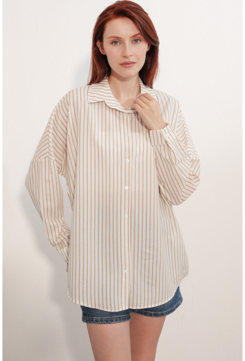 Kadın Oversize Çizgili Gömlek 20412