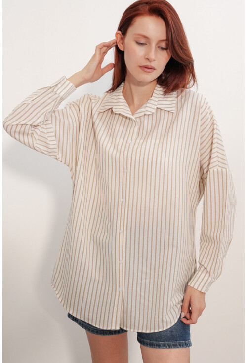 Kadın Oversize Çizgili Gömlek 20412