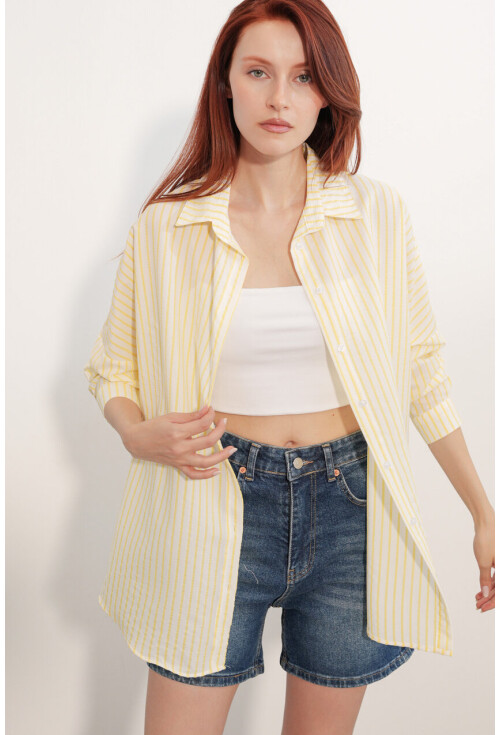 Kadın Oversize Çizgili Gömlek 20412