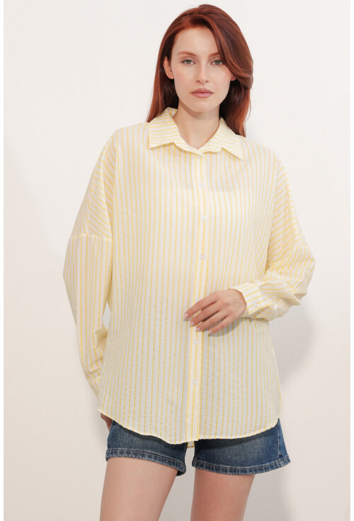 Kadın Oversize Çizgili Gömlek 20412