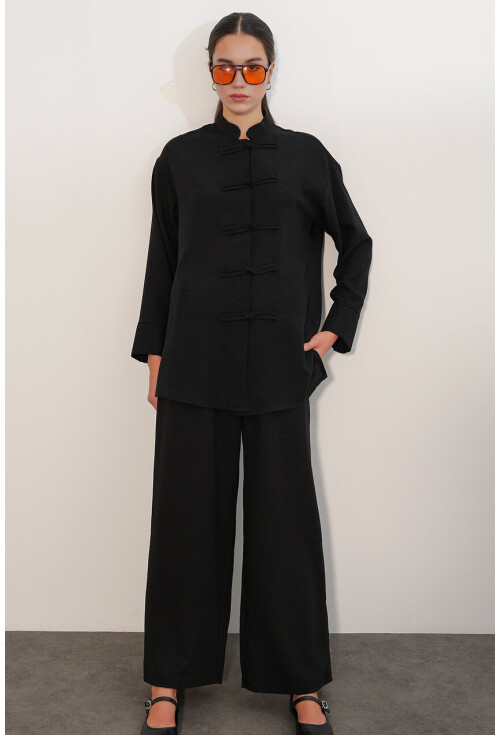 Kadın Oversize Gömlek Pantolon Keten İkili Takım 30126