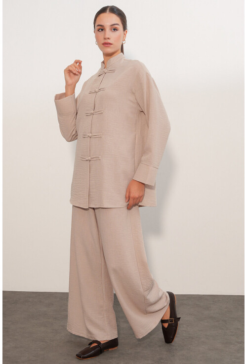 Kadın Oversize Gömlek Pantolon Keten İkili Takım 30126