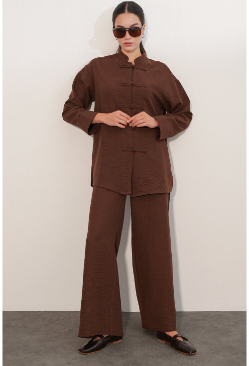 Kadın Oversize Gömlek Pantolon Keten İkili Takım 30126